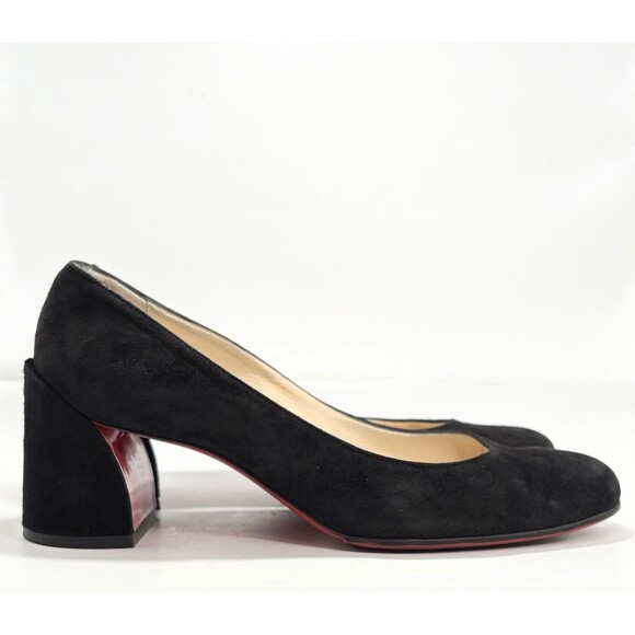 Christian Louboutin Miss Sab 55 Black Suede Pumps Block Heels Sz EU 36 6 - Picture 1 of 10